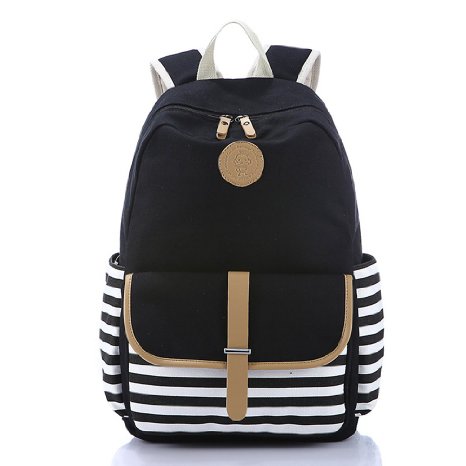 Winkine Casual Style Cute Lightweight Striped School Bag Backpack Canvas Bag Travel Backpack