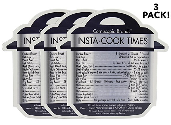 Instant Pot Cheat Sheet Magnets (3-Pack); Cooking Times for 16 Common Prep Functions