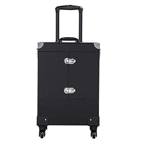 Yaheetech Rolling Multifunctional Artist Makeup Cosmetic Train Case 17.7 x 14 x 23" with 4 360 Degree Removable Wheels,A Mirror,Hexagonal Telescopic Lift Handle