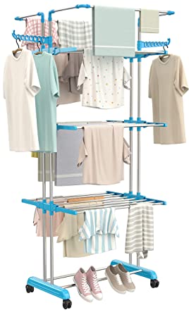 Synergy - Premium Heavy Duty Stainless Steel Foldable Cloth Drying Stand/Clothes Stand for Drying/Cloth Stand/Clothes Dryer/Laundry Racks for Drying for Indoor/Outdoor/Balcony (4 Tier) - SY-CS19-L4