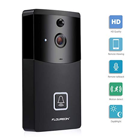 FLOUREON WIFI Video Smart Doorbell， 720P HD Security Camera with Micro SD Slot, Real-Time Two-Way Talk and Video, Night Vision PIR Motion Detection and App Control for IOS and Android