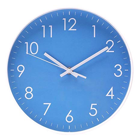 Epy Huts Wall Clock Battery Operated,Indoor Non-Ticking Silent Quartz Quiet Sweep Movement Wall Clock for Office,Bathroom,Living Room Decorative 10 Inch Blue