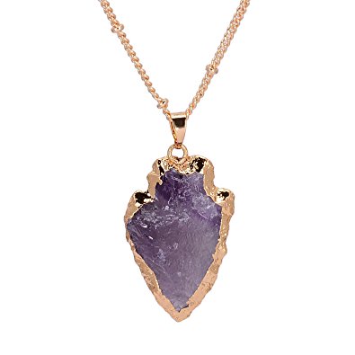 Sedmart Rose Amethyst Agate Pendant Arrowhead Gold plated Necklace Jewelry Mothers Day Gift