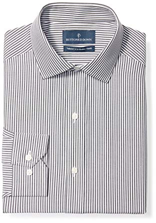 BUTTONED DOWN Men's Tailored Fit Gingham & Stripe Non-Iron Dress Shirt