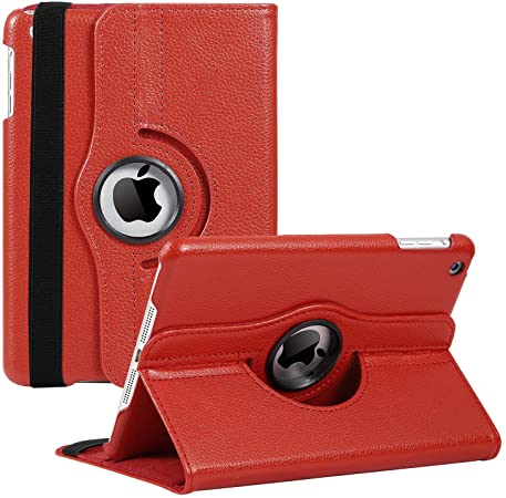 iPad Mini 1/2/3 Case - 360 Degree Rotating Stand Smart Cover Case with Auto Sleep/Wake Feature for Apple iPad Mini 1 / iPad Mini 2 / iPad Mini 3 (Red) …