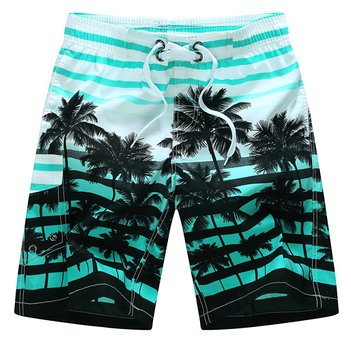 APTRO Mens Colorful Stripe and Coconut Tree Printing Beach Board Shorts