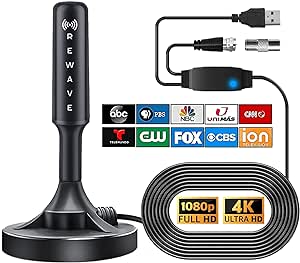 Rewave™ Antena Upgraded Version, Rewave TV Antenna Signal Booster, Coverage Up to 800 Miles, Amplified Hd Digital TV Antenna, Supports 4K Indoor Full HD Smart TV (Updated Version)