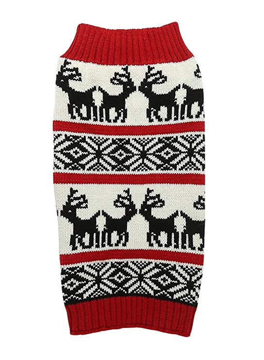 Lanyar Dog Reindeer Holiday Pet Clothes Sweater for Dogs Puppy Kitten Cats, Classic Red