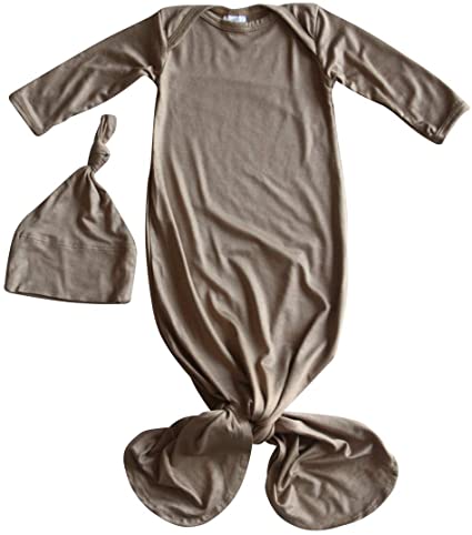 Rocket Bug Plain Silky Knotted Baby Gown with Knotted Hat, Unisex, Boys, Girls, Infant Sleeper-Newborn Gift, First Outfit