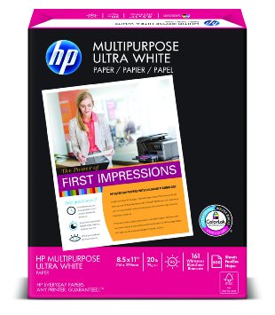 HP Multipurpose Ultra White, 20lb, 8 1/2" x 11", 96 Bright, 500 Sheets/1 Ream, (112000)