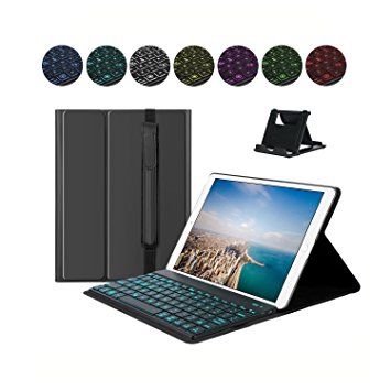 iPad Pro 10.5 Keyboard Case – Bluetooth Backlit Detachable Quiet Keyboard – Business Class Slim Leather Folio Cover – 7 Color Backlight – Auto Sleep Wake – Apple Tablet – Black