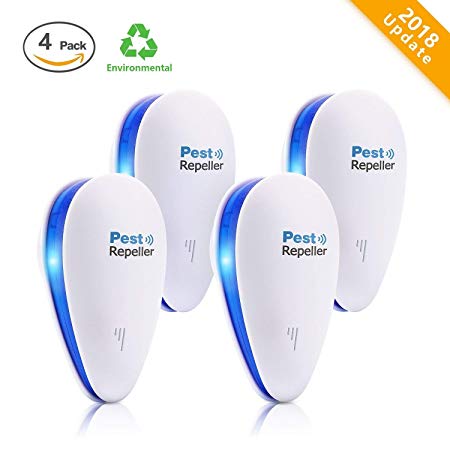 Ultrasonic Pest Repeller (4 Pack) - Electronic Mouse Bug Repellent & Mosquito Pest Control Plug in Rat Repellent Indoor for Insects - Mice,Rat,Bug,Spider,Mosquito,Flea,Roach,Ant,Fly[2018 Upgraded]