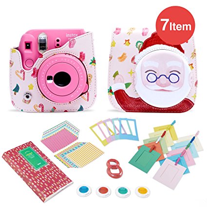 Kamera 7 in 1 Fujifilm Instax Mini 8 9 Accessory Bundle set Gift Pack, instax mini 8 Camera Case with Shoulder Camera Strap and more (Happy Santa)