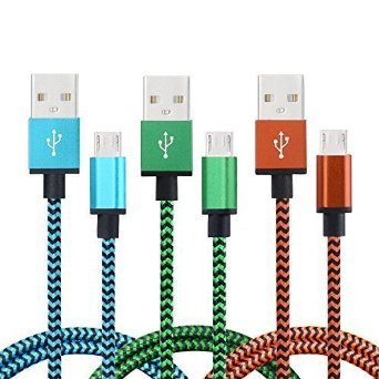Micro USB Cable A Male to Micro B Nylon Braided Eversame3-Pack 3Ft 1M Sync and Charging Cable Cord For Android Phones Samsung HTCLG Wacom Bamboo and mores Orange Green Blue