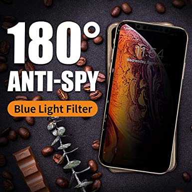 PERFECTSIGHT Privacy Tempered Glass Screen Protector Compatible with iPhone 11 Pro 2019, iPhone Xs/X/ 10 [Eye Care] 55% Anti Glare Spy Blue Light Filter