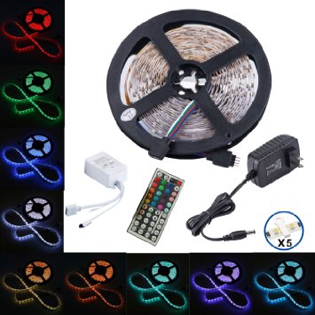 Led Strip,Topmax, 5050 16.4ft/5m Led Strip Lights,RGB Led Strips Lighting Kit  44 Key Remote 12V 3A US Charger (built-in IC and fuse) Power Supply