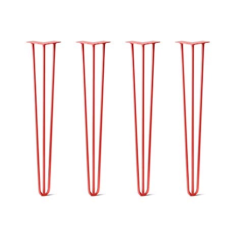 Hairpin Legs Set of 4 - Cold Rolled Steel - Raw and Color Available - Made in The USA (32" Tall, 3/8" Diameter - Orange/Red Powder Coat- Shipped as Set of 4 Legs)