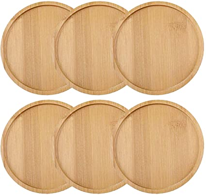 Bamboo Plant Saucer Round Plant Drainage Tray Succulent Pot Base Planter Pallet (4.7 Inch) 6 pcs