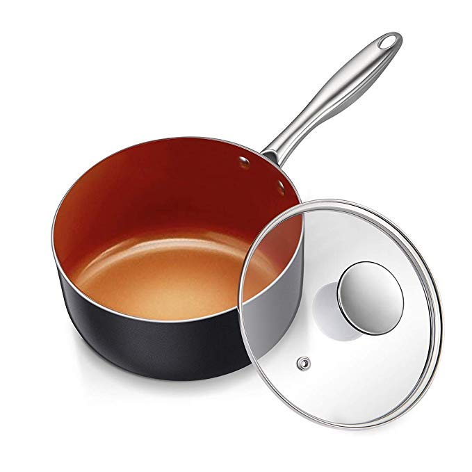 MICHELANGLEO 3Qt Saucepan with Lid, Small Sauce Pot with Cover, Ceramic and Titanium Soup Pot, Copper Sauce Pan, Ceramic Saucepan 3 Qt, Nonstick Sauce Pan with Lid, Induction Compatible