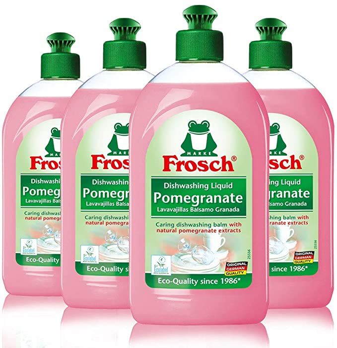Frosch Natural Liquid Dish Soap, Vegan Hand Dishwashing Detergent, Pomegranate, 500 ml, Pack of 4