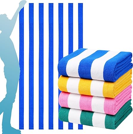 Genovega 4 Packs Oversized Stripe Beach Towels Soft Beach Essentials for Men Women Adults