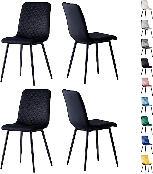 mcc direct Set of 4 Designer Velvet Fabric Dining Chairs Metal Legs Lexi Chairs (Black)