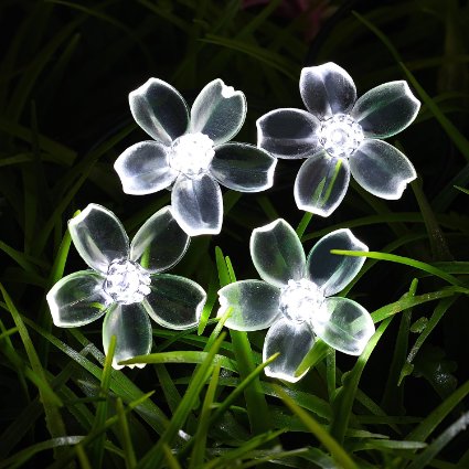 Loende Solar Blossom String Lights, 50 LED 23Ft White Waterproof Fairy String Lights for Patio Garden Party Decor