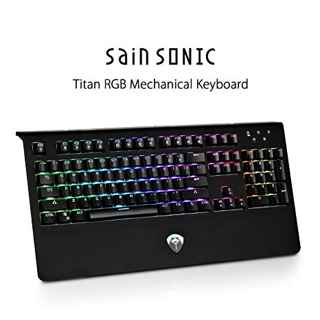 SainSonic Titan 104 Keys Anti-Ghosting Mechanical Gaming Keyboard, Customizable RGB Backlit & Sidelight, Full Size, Wrist Rest, Ergonomic Design, ABS Keycaps, for PC/Mac Gamer, Typist - Blue Switch