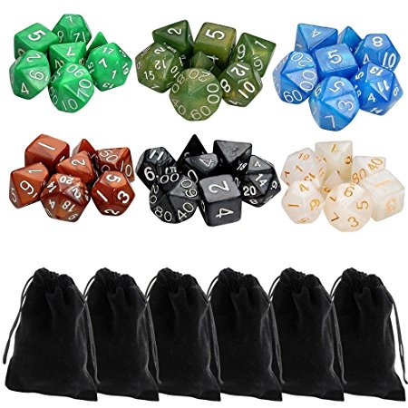 6 x 7 (42 Pieces) Polyhedral Dice 6 Color Dungeons and Dragons DND MTG RPG D20 D12 D10 D8 D6 D4 Game Dice Set
