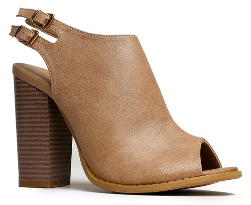 Peep Toe Bootie –Stacked high Heel - Open Toe Ankle Boot Cutout Ankle Strap
