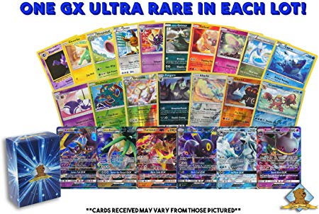 Pokemon Lot of 100 Cards - GX Rares - Foil Rares! Includes Golden Groundhog Deck Box!