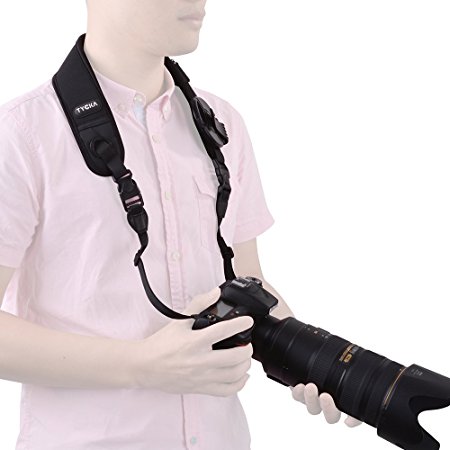 Tycka Camera Sling Belt, Camera Neck Strap, nonslip breathable sweatproof and ergonomic pad, equipped within quick release disconnect and lens cap keeper, ideal for DSLRs, heavy cameras and binoculars