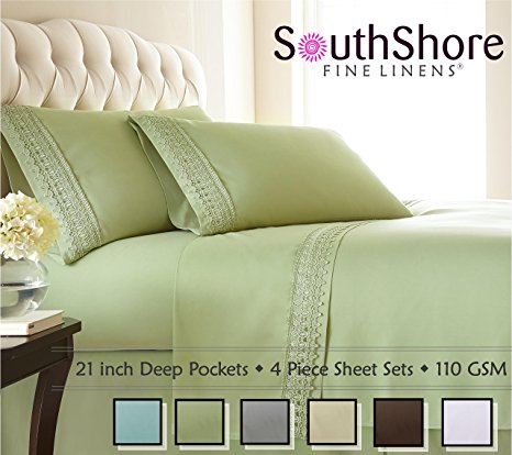 Southshore Fine Linens® 4-piece 21 Inch Deep Pocket Sheet Set with Beautiful Lace - SAGE GREEN - King