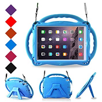 BMOUO Kids Case for New iPad 9.7 2017/2018 - Shoulder Strap Shockproof Handle Stand Case for Apple iPad 9.7 inch 2017/iPad 9.7 inch 2018/iPad Air/iPad Air 2 - Blue