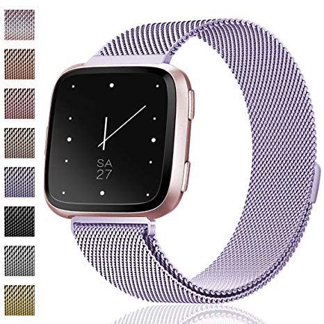 Maledan Metal Bands Replacement Compatible with Fitbit Versa, Stainless Steel Milanese Accessories Bracelet Strap Band with Magnet Lock for Women Men