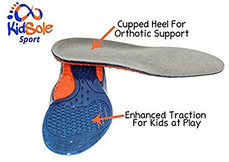 Children’s Gel Sport Insoles for All Day Wear (Kids sizes 3-4.5) (Arch and Heel Support) …