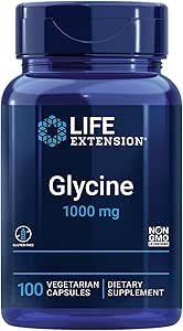 Life Extension, Glycine 1000mg, High-Dose, 100 Vegan Capsules, Laboratory Tested, Gluten-Free, Vegetarian, Soy-Free, Non-GMO, amino acid nutrition, Glycine supplement