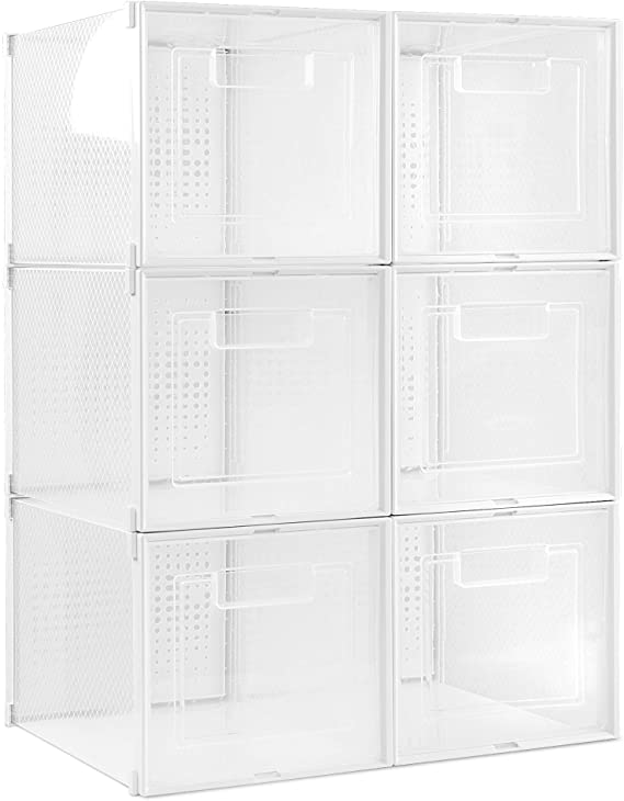 Navaris Shoe Boxes for Heels (Set of 6) - Clear Stackable Transparent Plastic Storage Box Organizer Unit for High Heel Shoes - 13.1" x 8.9" x 8.3"