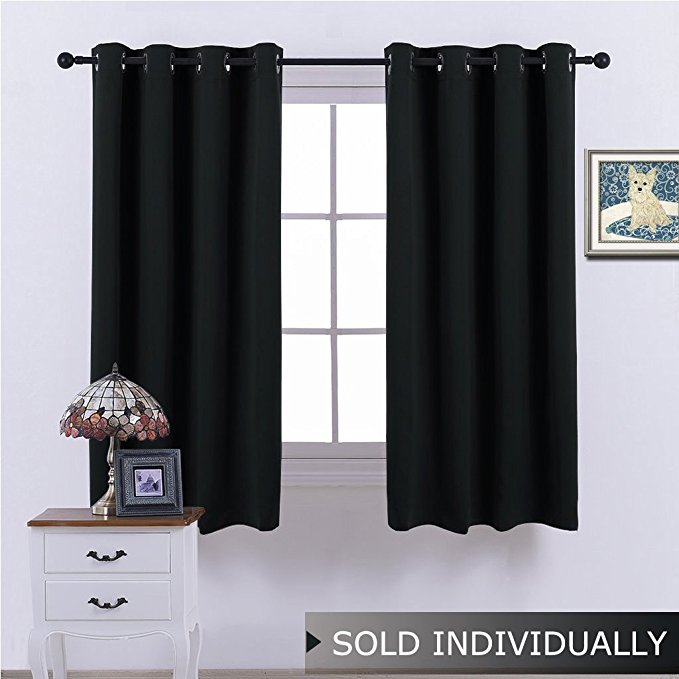 Black Out Window Curtain Panel - (Black Color) Thermal Insulated Modern Window Coveing Soundproof Drape Panel for Bedroom by NICETOWN, W52 x L63 Inch, 8 Grommets Top, 1 Piece