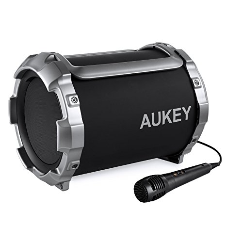 AUKEY Bluetooth Speaker, Portable Wireless Speaker with Adjustable Bass, FM Radio, 8 Hours Playtime for iPhone, iPad, Samsung, Nexus, HTC, Laptops and More (SK-M17, Black)