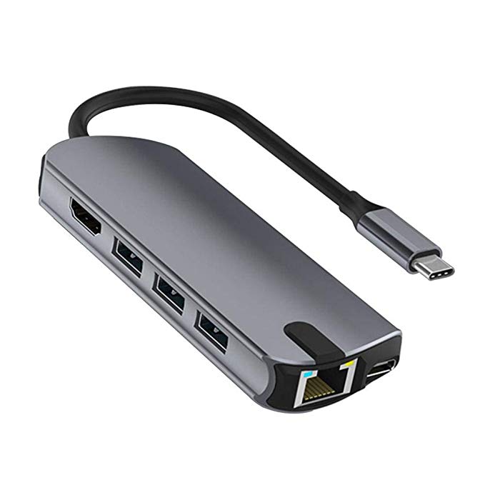 USB C Hub Multiport Adapter For MacBook Air 2019/2018, MacBook Pro 2019/2018-2016, Portable Type C Hub Adapter With 4K HDMI Output, SD/TF Card Reader, 87W USB-C Power Delivery, Ethernet Or Audio Jack
