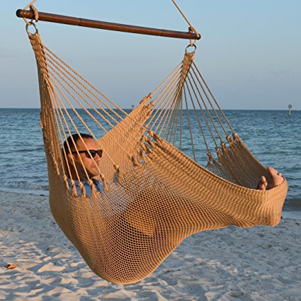 Jumbo Caribbean Hammock Chair with Footrest - 55 inch - Soft-Spun Polyester - Tan