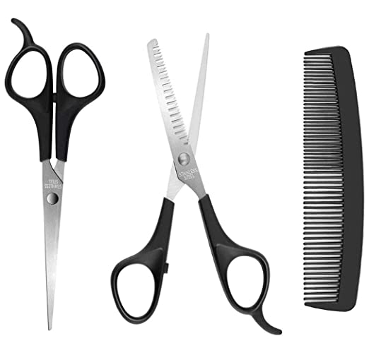 Hair Cutting Scissors - Professional Barber Thinning Shears with Comb - Stainless Steel Haircut Kit for Men Women and Kids