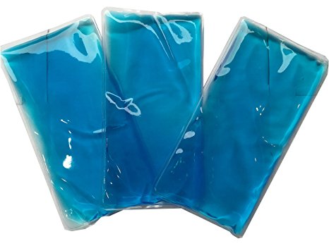 3 Count: DOUBLE BAGGED Generic Uncovered Freezable Gel Ice Packs for Sports, Injuries, and Cold Therapy (4 IN X 7 IN)