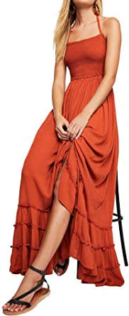 R.Vivimos Womens Summer Cotton Sexy Blackless Long Dresses