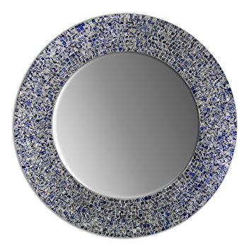 24" Sapphire and Silver, Handmade Wall Mirror, Decorative Glass Mosaic by DecorShore