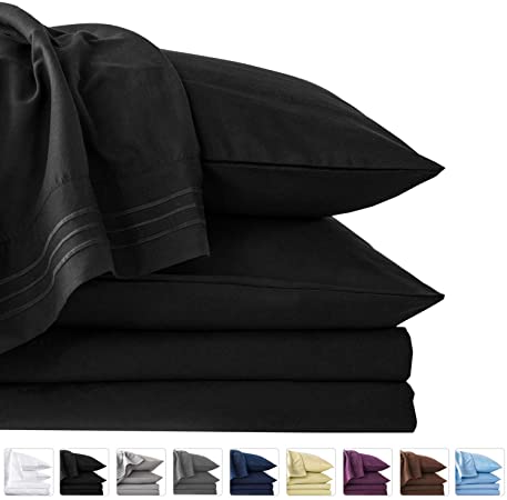 LIANLAM Twin XL 4 Piece Bed Sheets Set - Super Soft Brushed Microfiber 1800 Thread Count - Breathable Luxury Egyptian Sheets Deep Pocket - Wrinkle and Hypoallergenic(Twin XL, Black)