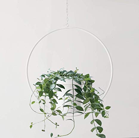 RISEON White Hanging Flower Plant Pot,Metal Basket Planter Holder,Modern Plant Hanger Metal Hanging Planter for Indoor Outdoor Home Decor (White)