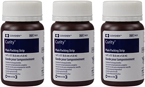Covidien 7631 Curity Plain Packing Strip, 1/4" x 15 ft. (Pack of 3)