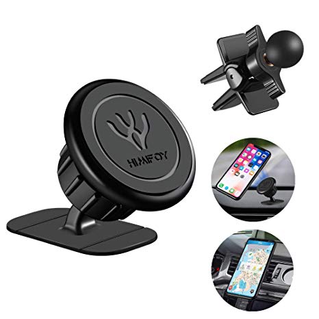 HIMIFOY Car Magnetic Phone Holder 2 in 1 Car Phone Mount Air Vent & Dashboard Magnetic Phone Holder for Cell Phones and Mini Tablets with 5 Metal Plates
